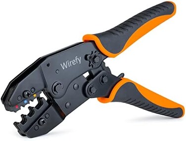 أداة تجعيد الأسلاك من Wirefy للموصلات الكهربائية المعزولة - أداة تجعيد الأسلاك ذات آلية تروس - كماشة تجعيد - أداة تجعيد أطراف الأسلاك ذات آلية تروس - أداة تجعيد الأسلاك من 22 إلى 10 AWG