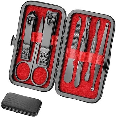 Aceoce Nail Scissors Manicure Kit Professional for Man and Women 8 In 1 With Leather Case Travel Size