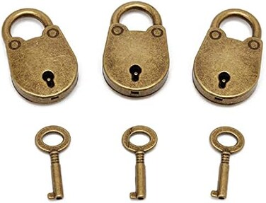 Rich Boxer 3Pcs Mini Bronze Antique Padlock Small Metal Padlock Archaize Style Lock Mini Lock with Key