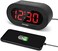 REACHER Small LED Digital Alarm Clock with Simple Operation, Full Range Brightness Dimmer, USB Phone Charger Port, Easy Snooze, Adjustable Alarm Volume, Outlet Powered for Bedrooms Bedside(Black
