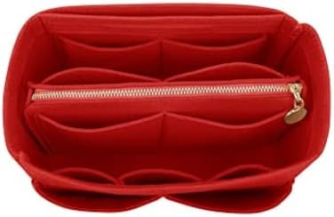 LEXSION Felt Purse Organizer Insert with Zipper, Red, Medium