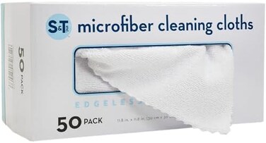 S&amp;T INC. ST INC. Microfiber Cleaning Cloth, Lint-Free Shop Towels Reusable, Bulk Rags in a Box for Home, Kitchen and Car, 11.5 Inch x 11.5 Inch, White, 50 Pack with Box