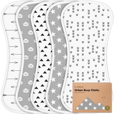 KeaBabies 5-Pack Organic Burp Cloths for Baby Boys and Girls - Ultra Absorbent Burping Cloth, Burp Clothes, Newborn Towel - Milk Spit Up Rags - Burpy Cloth Bib for Unisex, Boy, Girl - Burp Cloths (Gra