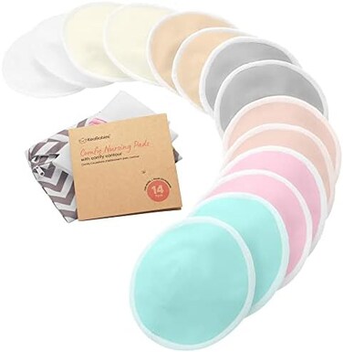 KeaBabies Organic Bamboo Nursing Breast Pads - 14 Washable PadsWash Bag - Breastfeeding Nipple Pad for Maternity - Reusable Nipplecovers for Breast Feeding - Breastfeeding Supplies (Pastel Touch