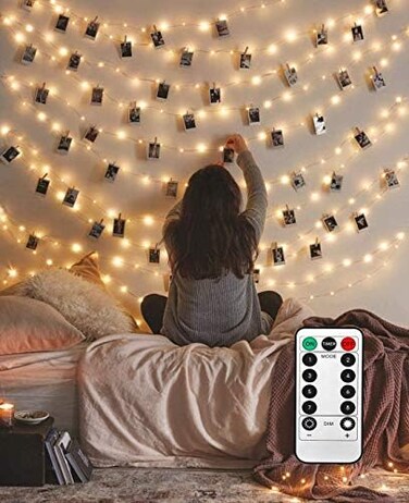 سلسلة مشابك تعليق الصور من LECLSTAR، 50 مصباح LED، طولها 17 قدمًا، مزودة بمشابك، و8 أوضاع إضاءة، مع وظيفة تحكم عن بعد للصور والبطاقات.