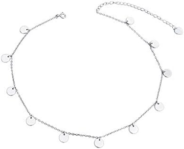 DAOCHONG Sterling Silver Jewelry Choker Necklace Pendant Disc Chain Statement Necklace For Women Girls 133 inches, Metal