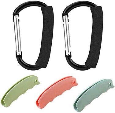Pankia Go Grocery Bag Holder Shopping Bag Handle Carry Hook Aluminium Large Snap Hook Hanger with Soft Grip, 5 Pack
