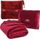 BlueHills Premium Soft Travel Blanket Pillow Airplane Blanket Packed in Soft Bag Pillowcase with Hand Luggage Belt and Backpack Clip, Compact Pack Large Blanket for Any Travel (Red T001