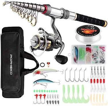mouhike Fishing Rod Reel Combo Full Kit Telescopic Fishing Pole Set Spinning Reel Line Lures Hooks Fishing Carrier Bag Saltwater Freshwater Fishing Gear for Kids Adults Professional