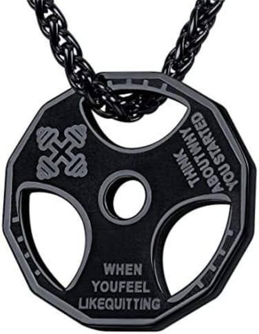 U7 Men Women Fitness Dumbbell Necklace Stainless Steel Weight Plate Barbell Chain Pendant Necklace,Chain 22"2" Extender, with Gift Box