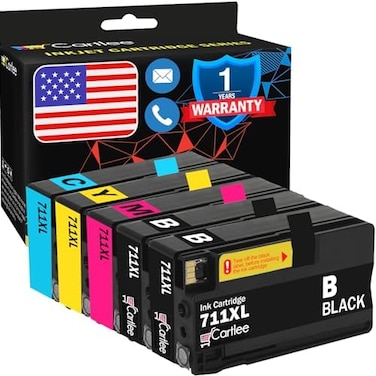 مجموعة كارتلي من 5 خراطيش حبر متوافقة عالية الإنتاجية 711XL 711 لطابعات HP Designjet T120 T520 (2 أسود، 1 سماوي، 1 أرجواني، 1 أصفر)