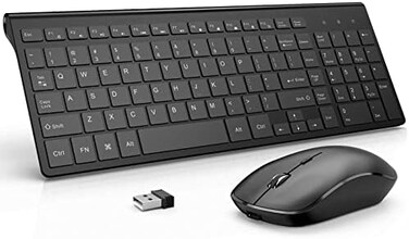 JOYACCESS J Wireless Keyboard and Mouse Combo, Rechargeable J JOYACCESS 2.4G Ergonomic and Slim Quiet Click Compact Keyboard and Mouse Designed for Windows, PC, Laptop,Tablet Black