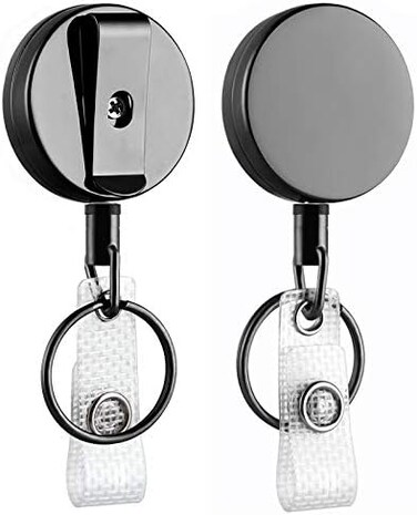 Will Well 2 Pack Heavy Duty Retractable Badge Holder Reel, Metal ID Badge Holder with Belt Clip Key Ring for Name Card Keychain [ All Metal Casing, 27.5 Steel Wire Cord, Reinforced Id Strap ]