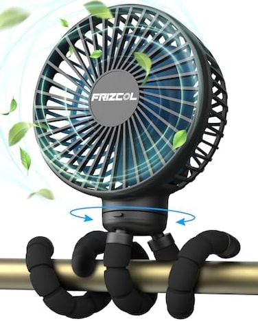 FRIZCOL Stroller Fan for Baby - Portable Fan Rechargeable - Battery Operated Fan(Use for 30Hrs- Fan for Handheld/Clip On/Car Seat/Desk/Camping