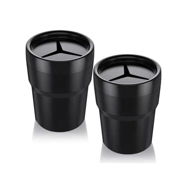 FIOTOK Car Trash Can with Lid, Mini Auto Garbage Can Leakproof Vehicle Trash Bin Fits Cup Holder in Console or Door for Automotive Car, Home, Office, Kitchen, Dinning Room 2 Packs Black