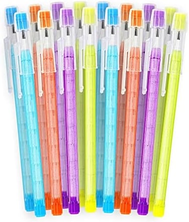 Emraw no 2 hb translucent pencils multipoint non-sharpening stackable pencil with matching eraser (pack of 16- for girls, kids, students, teachers, office
