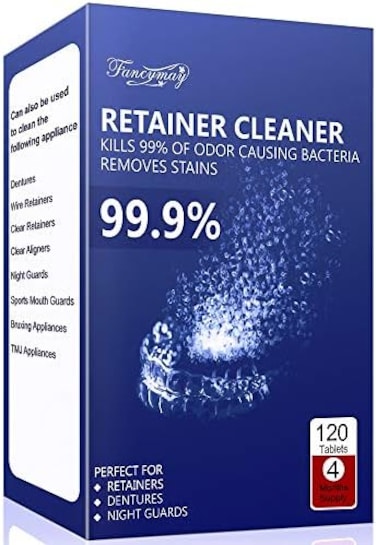 Fancymay Retainer Cleaning Tablets 120 Tablets Value Pack -4 Months Supply, Remove Stains and Bad Odor, Prevent Brace Discoloration, Invisalign Cleaner Tablets, Mouth Guard Cleaner, Mint Flavor