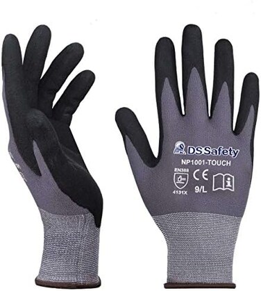 DS Safety NP1001 Safety Work Gloves Comfort Stretch Fit Power Grip Smart Touch Durable Foam Coated