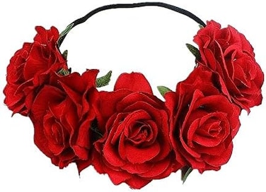 Tvoip Rose Floral Crown Garland Flower Headband Headpiece for Wedding Festival (Red