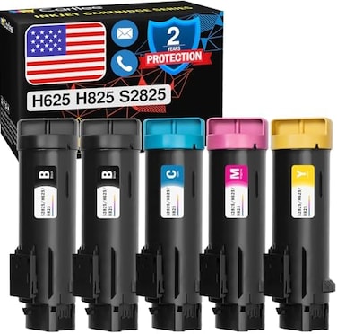 Cartlee Cartlee 5 Set Compatible High Yield Laser Toner Cartridges Replacement for Dell H625cdw H825cdw S2825cdn H625 H825 s2825 Smart Color Multifunction Printers Ink (2 Black, 1 Cyan, 1 Magenta, 1 Y