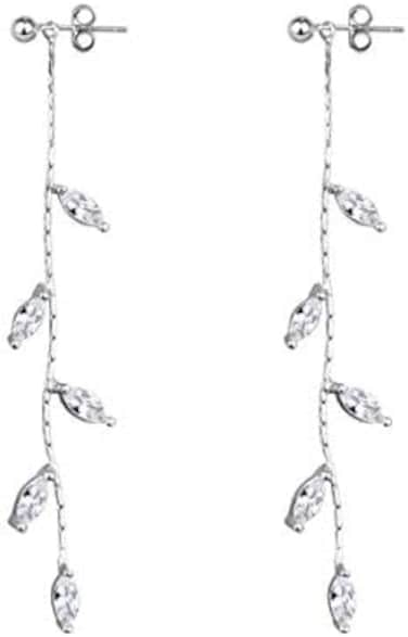 SLUYNZ 925 Sterling Silver Droplet Dangle Earrings Chain for Women Teen Girls Olive Leaf Wedding Dangle Earrings Bridal Earrings