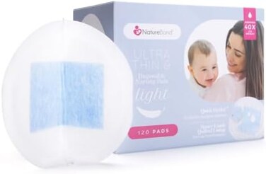 NatureBond Disposable Nursing Pads Ultra Thin Breastfeeding Breast Pads, Light, Contoured and Highly Absorbent. Highest Absorbency/Thinness Ratio 1mm (120pcs