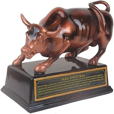 Torkia Official Licensed Bronze Wall Street Charging Bull Stock Market NYC Figurine Statue with Base (Medium 5