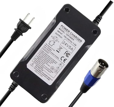 Abakoo 24V 5A Battery Charger, 24BC5000TF-1, Jazzy Charger Adapter for Lakematic 3-Pin Male XLR Connector for Jazzy 1107,1121, 1121 HD, 614, 614 HD