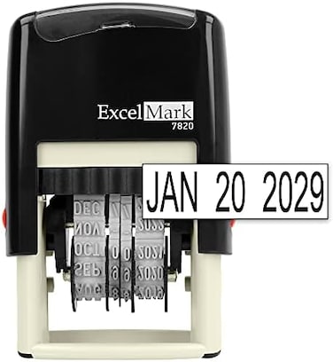 ختم التاريخ ExcelMark 7820 ذاتي التحبير - مثالي للشحن والاستلام وتواريخ انتهاء الصلاحية والاستحقاق - حبر أسود