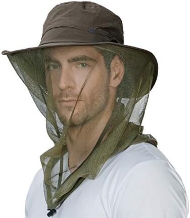 Comhats Anti Mosquito Insect Bug Net Fishing Hat UV50 Protection Water Repellent Nylon Medium Green