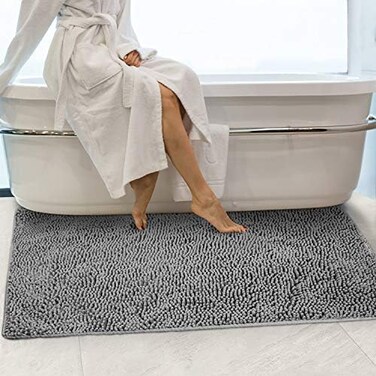 Secura Housewares Soft Microfiber Bathroom Rugs, 47 x 28 Inches Non Slip Bath Mat for Door, BathroomBedroom with Water Absorbent, Machine Washable (Gray