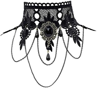 iWenSheng Halloween Costumes Jewelry for Women - Steampunk Black Lace Choker Necklace Gothic Jewelry Accessories, Vampire Choker Necklace Costume for Teen Girls