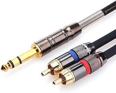 كابل TISINO RCA إلى 1/4 بوصة، كابل TRS إلى RCA ربع بوصة (محول ستيريو 1/4 بوصة إلى 2 RCA) كابل إدخال مقسم صوت Y - 10 أقدام/3 أمتار