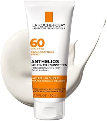 La Roche-Posay Anthelios Melt-In Sunscreen Milk BodyFace Sunscreen Lotion Broad Spectrum SPF 60, Oxybenzone Free, Oil-Free Sunscreen, Water Resistant