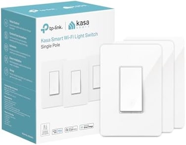 مفتاح واي فاي ذكي Kasa HS200P3 من TP-Link (عبوة من 3 قطع) - تحكم بالإضاءة من أي مكان، سهل التركيب داخل الجدار (قطب واحد فقط، لا يتطلب جهاز تحكم مركزي، متوافق مع Alexa وGoogle Assistant، الحجم: أبيض)