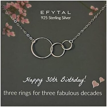 EFYTAL 30th Birthday Gifts for Her, Sterling Silver or Gold Plated 3 Circles Necklace, 30 Year Old Happy Birthday Gift for Women, 30th Best Friend Birthday Gifts for Women, 30th Birthday Decorations