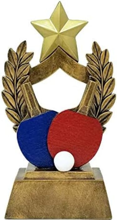 Decade Awards Ping Pong Trophy - 6 Inch TallTable Tennis Mastery Award with Classic RedBlue PaddlesCelebrate Paddle Ball Dominance - Engraved Plate on Request