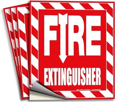 iSYFIX Fire Extinguisher Signs Stickers - 4 Pack 6x7 Inch - Premium Self-Adhesive Vinyl, Laminated for Ultimate UV, Weather, Scratch, Water and Fade Resistance, Indoor and Outdoor