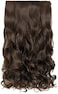 REECHO 20" 1-pack 3/4 Full Head Curly Wave Clips in on Synthetic Hair Extensions Hair pieces for Women 5 Clips 4.5 Oz Per Piece - Dark Chocolate Brown