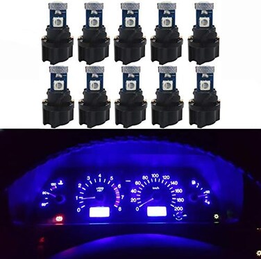 مجموعة من 10 مصابيح LED زرقاء من نوع T5 بتقنية Canbus من WLJH، رقم الموديل 2721 37 74، قاعدة تثبيت PC74، مصابيح لوحة القيادة، مصابيح LED بديلة للوحة العدادات.