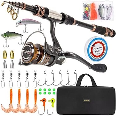 PLUSINNO Fishing Rod and Reel Combos - Carbon Fiber Telescopic Fishing Pole - Spinning Reel 121 Shielded Bearings Stainless Steel BB&hellip;