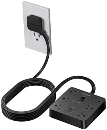 موزع طاقة تيسان مزود بمنافذ USB، محطة شحن مكتبية مع 3 منافذ USB و6 منافذ تيار متردد وسلك تمديد شديد التحمل بطول 1.2 متر (4 أقدام) بقدرة 15 أمبير، حماية من الحمل الزائد للاستخدام المنزلي والمكتبي، 1875