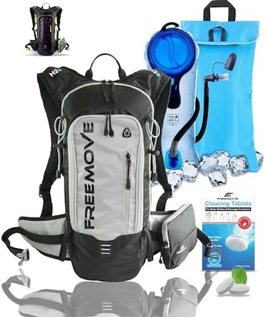 FREEMOVE Hydration Pack Backpack with 2L Hydration Bladder and Insulated Cooler Bag, Camel Cooler Backpack for Hiking, Running, Cycling, Biking, MTBWater Daypack Backpack Suitable for Men, Women and K