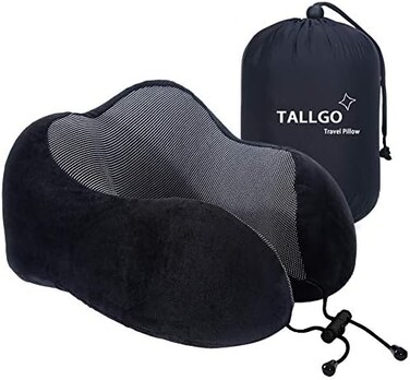 TALLGO Travel Pillow, Best Memory Foam Neck Pillow Head Support Soft Pillow for Sleeping Rest, Airplane CarHome Use (Black