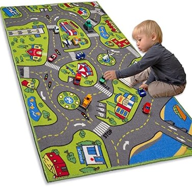MAPIXO Large&Atilde;&sbquo; Kids Carpet Playmat Rug 32" x 52" with Non-Slip Backing, City Life Play Mat for Playing with Car Toy, Game Area for Baby Toddler Kid Child Educational Learn Road Traffic in Bedroom, Cla