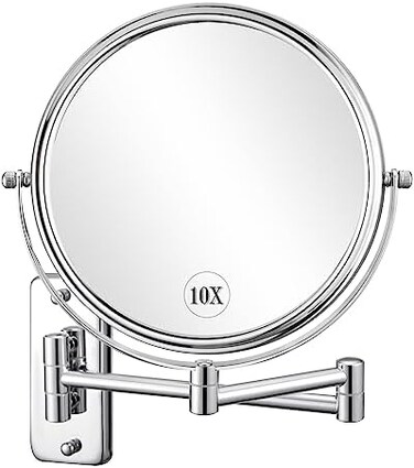 DECLUTTR 8' Wall Mounted Makeup Mirror - 10x Magnifying Vanity Mirror Two-Sided Swivel Extension Bathroom Shaving Mirror, Polished Chrome Finish