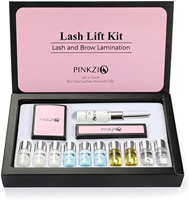 PINKZIO Lash Lift Kit Eyelash Perm Kit, Professional Eyelash Lash Curling, Semi-Permanent Curling Perming Suitable For Salon, Pink