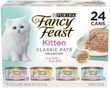 Fancy Feast Purina Grain Free Classic Pet Collection Food Variety Pack For Kitten - 4 Flavors - (24Boxes
