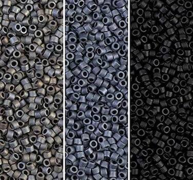 Miyuki Delica Seed Beads Bundle: Size 11/0, Matte Gray Black Collection - DB301, DB307, DB310-3 Tubes of 2" ea