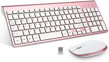 FENIFOX Wireless Keyboard and Mouse, Full-Size Whisper-Quiet Compact Compatible with Mac PC Laptop Tablet Notebook Windows (Sleek Pink Keyboard Combo